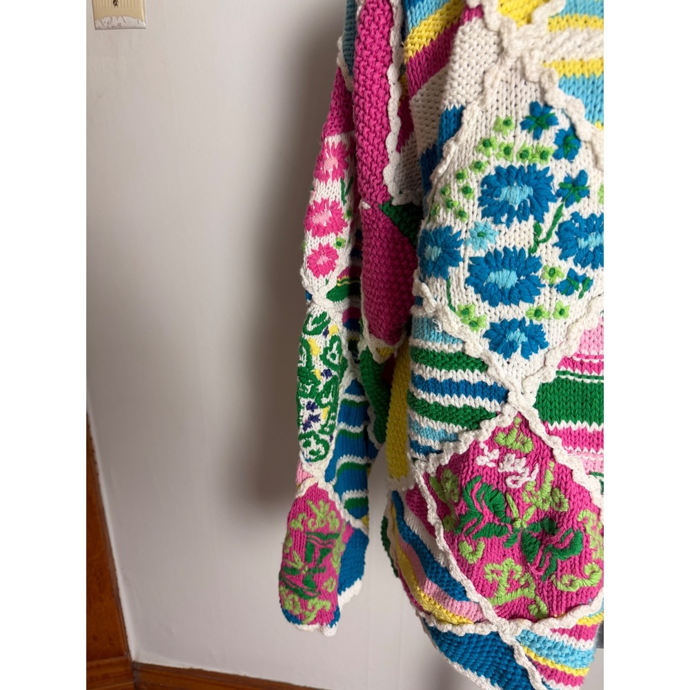 Lilly Pulitzer Vintage Patchwork Floral Knit Cardigan Sweater pastel Cottagecore - Picture 3 of 12